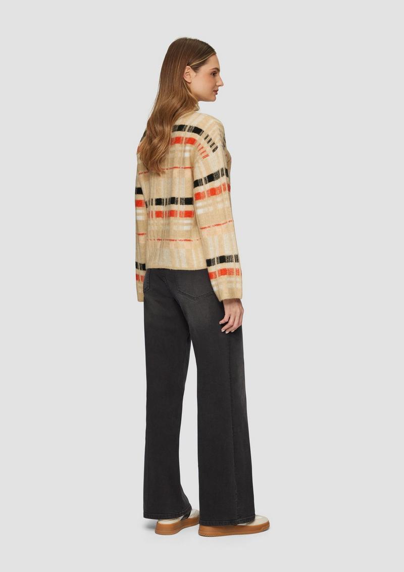 s.Oliver Karierter Strickpullover mit weitem Ärmel - beige