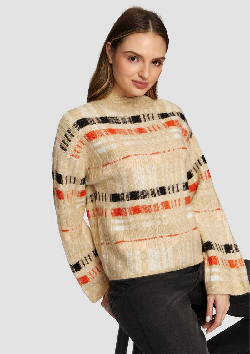 s.Oliver Karierter Strickpullover mit weitem Ärmel - beige