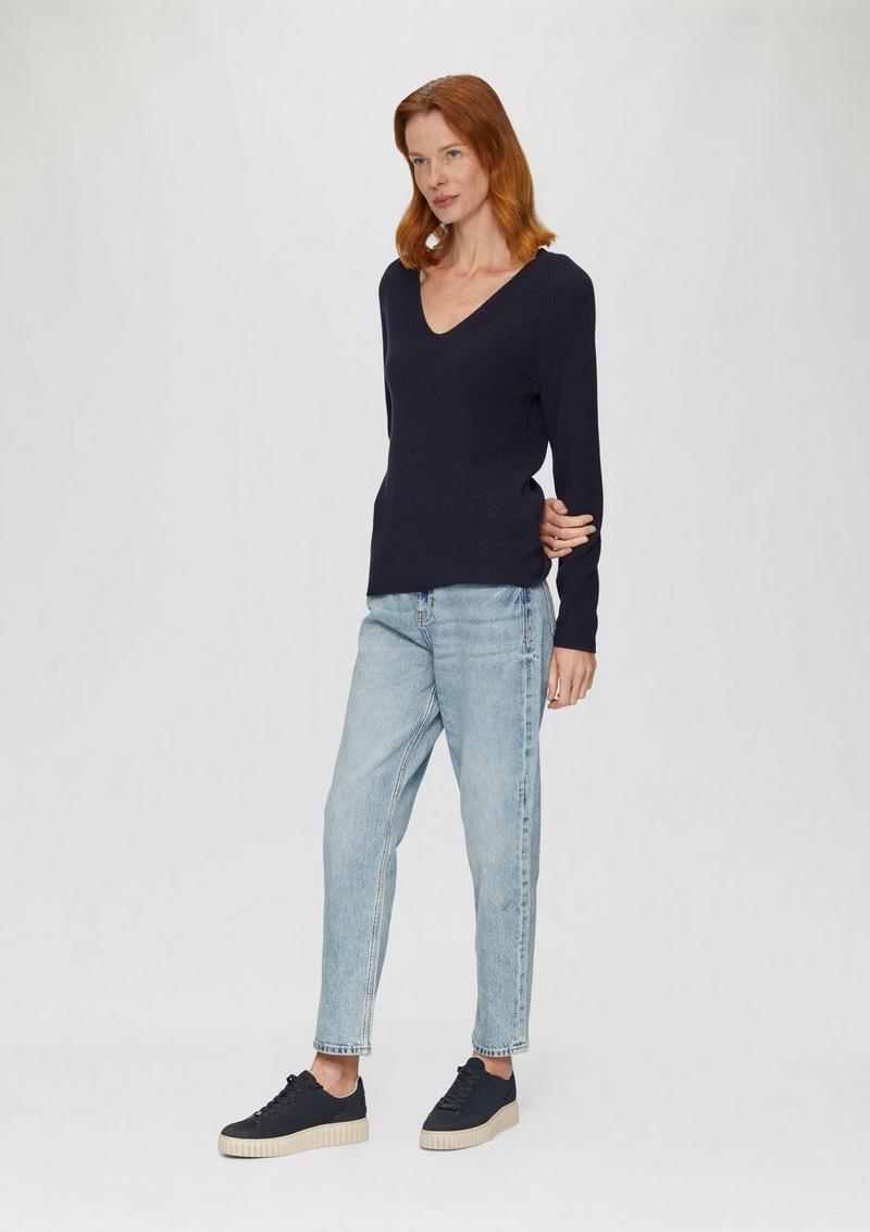 s.Oliver Strickpullover mit V-Ausschnitt und Raglan-Ärmeln - navy