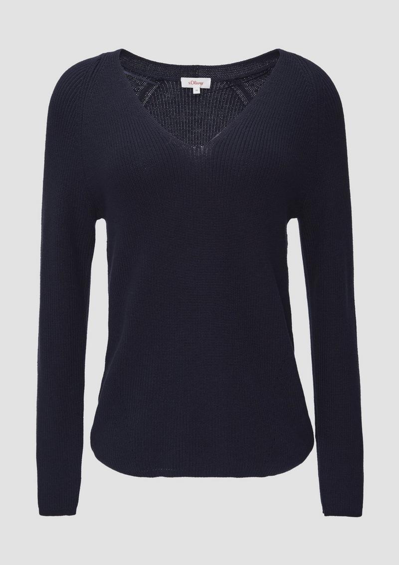 s.Oliver Strickpullover mit V-Ausschnitt und Raglan-Ärmeln - navy