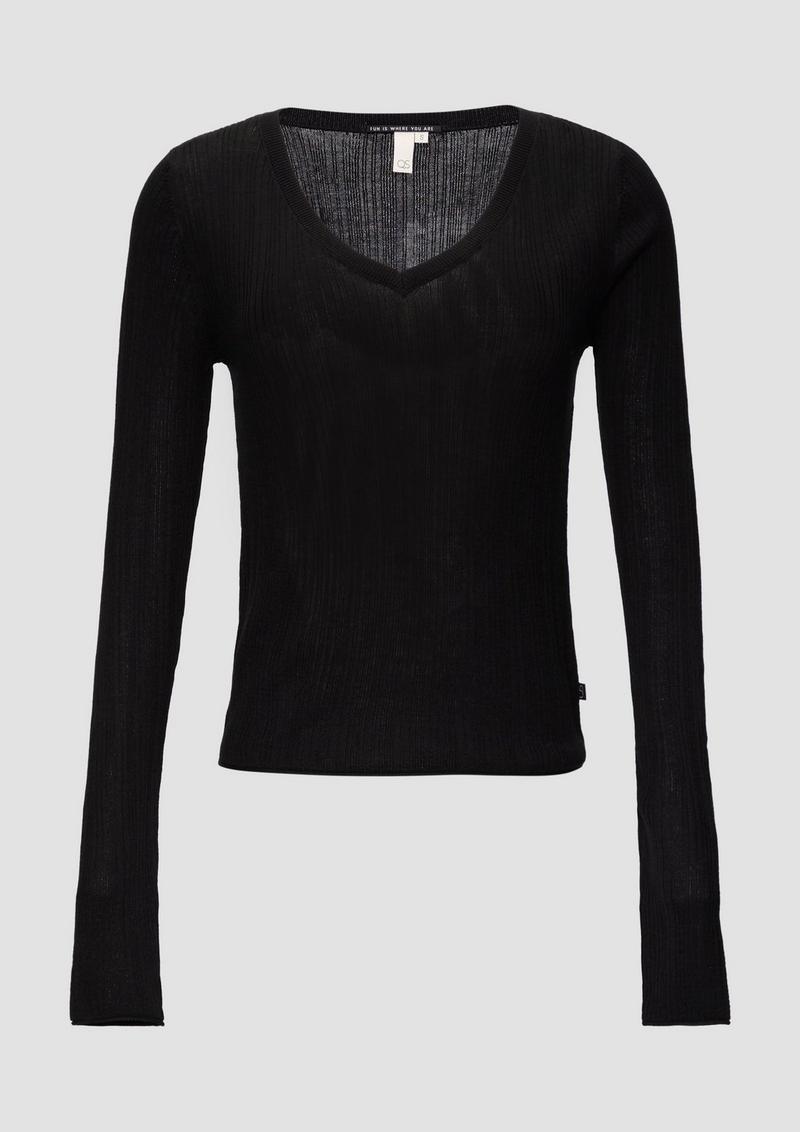 s.Oliver Gerippter Feinstrickpullover aus Viskosemix - schwarz