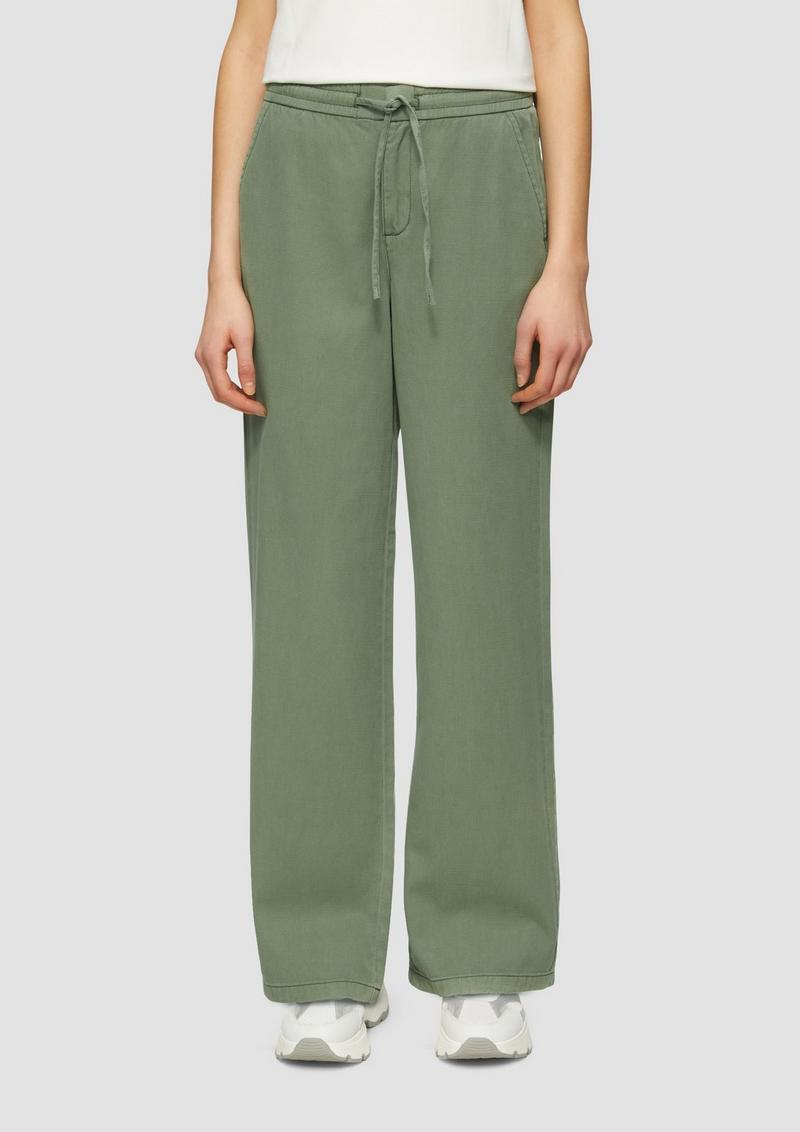 s.Oliver Relaxed-Fit-Twillhose mit Elastikbund und Bindeband - olivgrün