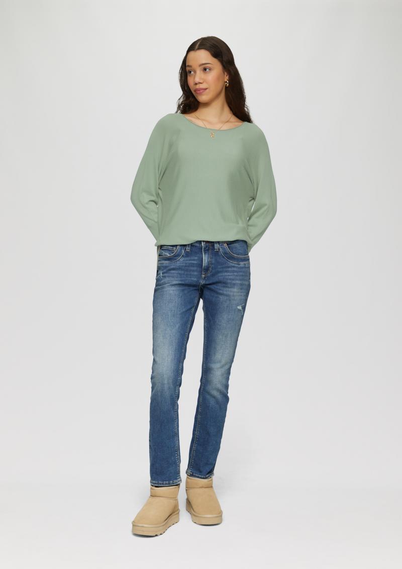 s.Oliver Strickpullover mit Fledermausärmeln - salbeigrün