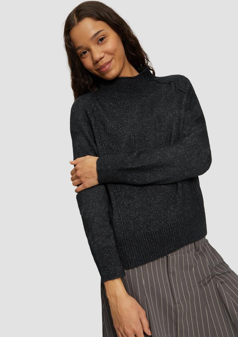 s.Oliver Melierter Strickpullover mit Stehkragen - schwarz