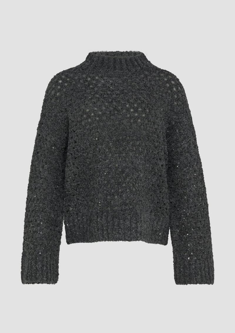 s.Oliver Ajour-Pullover mit offenem Strickmuster und Trompetenärmeln - dunkelgrau
