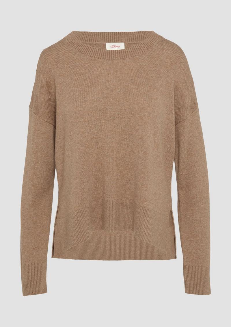 s.Oliver Strickpullover aus Kaschmirmix mit seitlichen Schlitzen - sandstein
