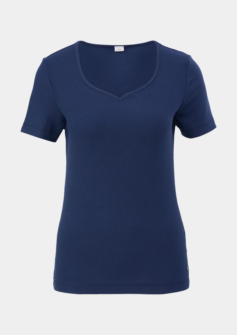s.Oliver Pyjama-Shirt mit Rippstruktur - tiefblau
