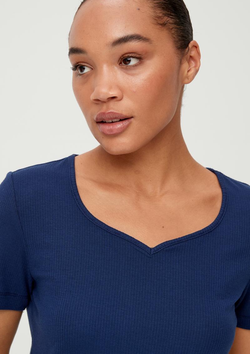 s.Oliver Pyjama-Shirt mit Rippstruktur - tiefblau