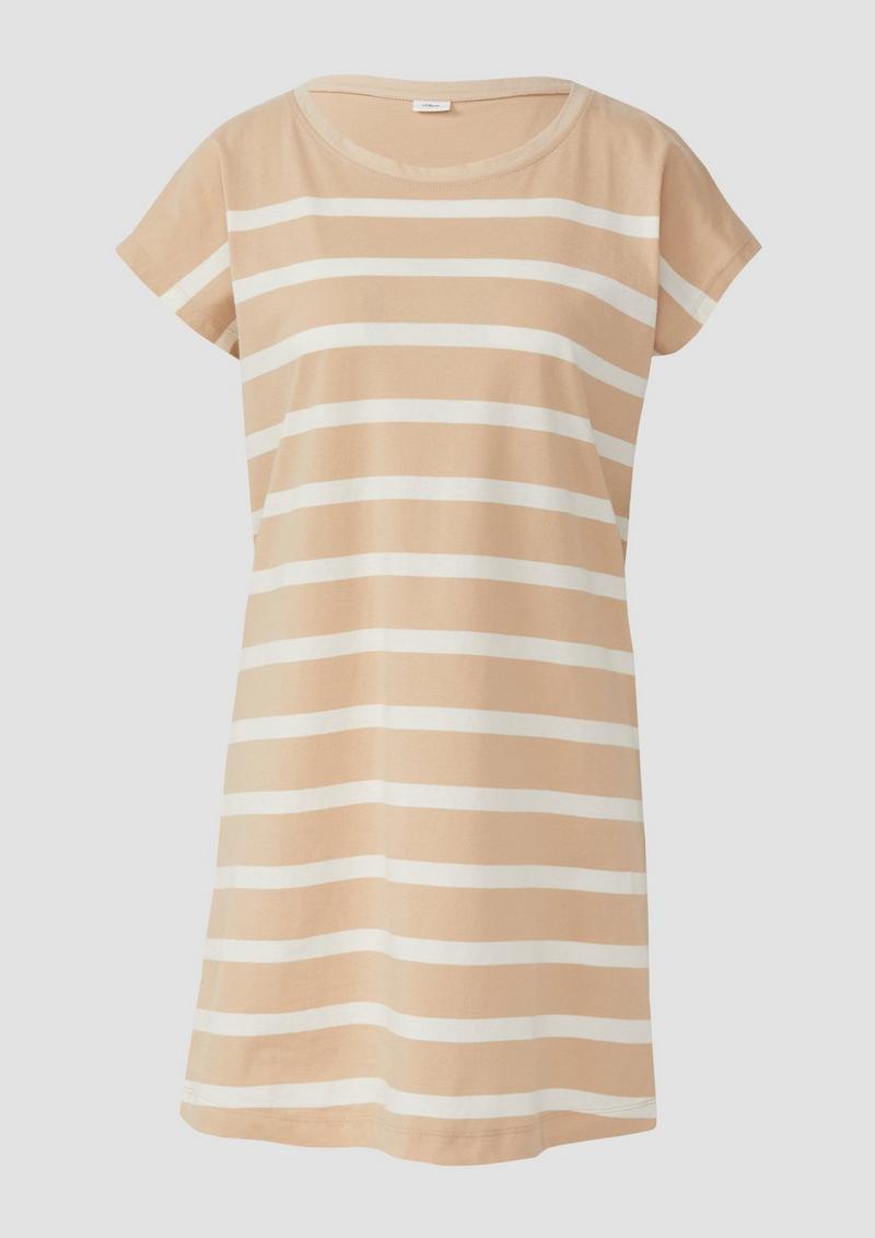 s.Oliver Gestreiftes Nachthemd aus Baumwollmix - beige