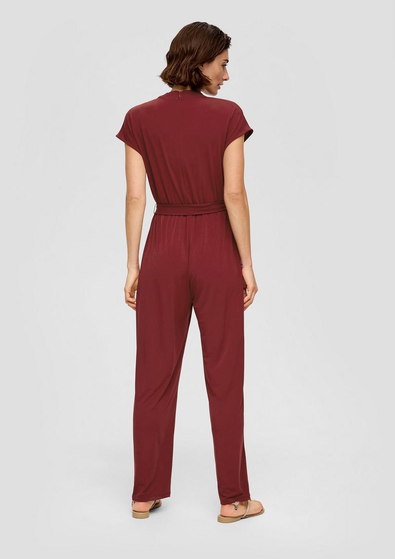 s.Oliver Jersey-Overall mit Stoffgürtel - bordeaux