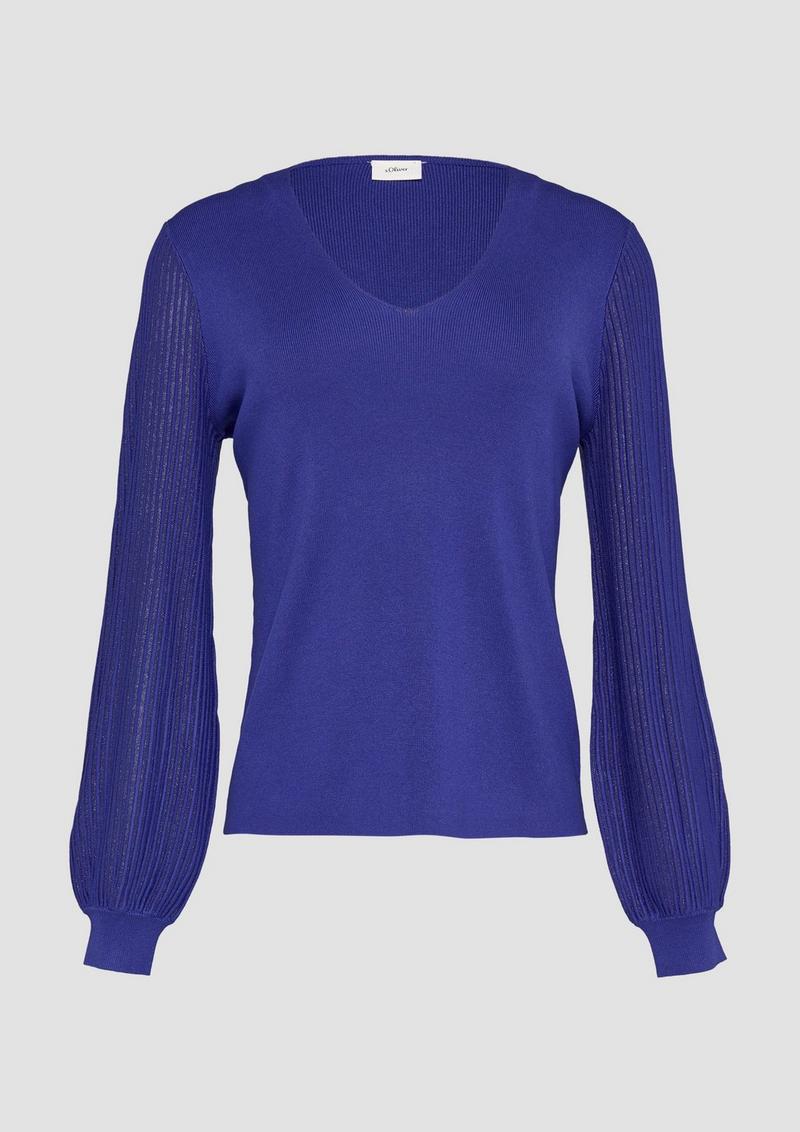s.Oliver Strickpullover mit semitransparenten Ärmeln - ozeanblau