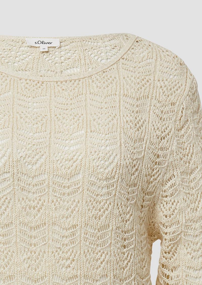 s.Oliver Ajour-Strickpullover mit 3/4-Ärmeln - natur