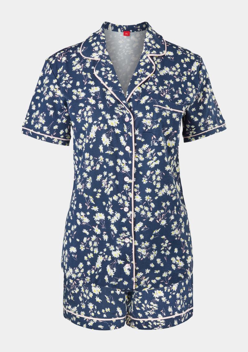 s.Oliver Kurzer Pyjama mit Musterprint - tiefblau