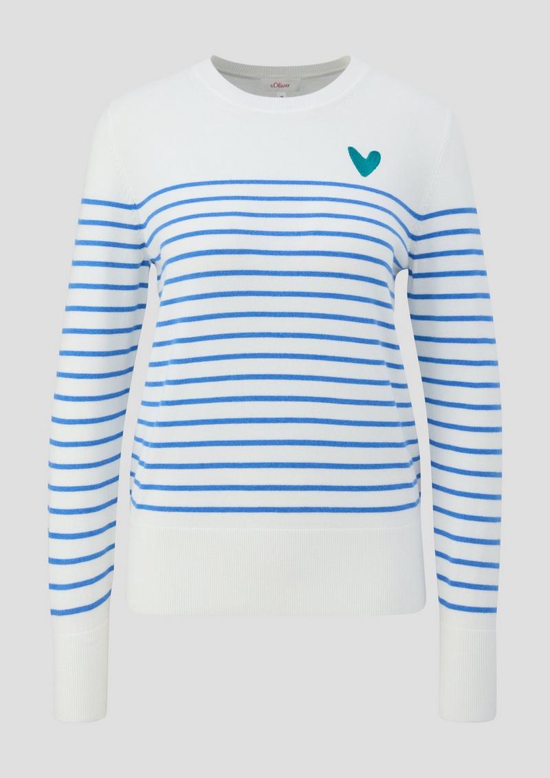s.Oliver Ringelpullover mit kleiner Stickerei - royalblau