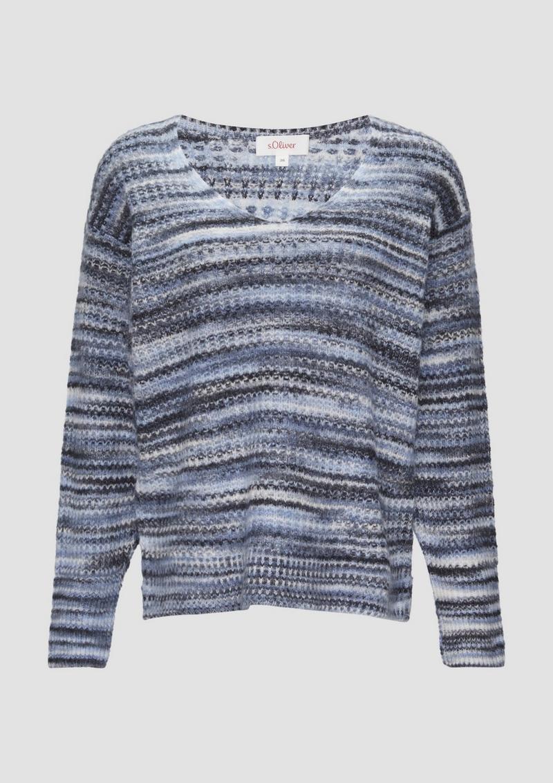 s.Oliver Locker geschnittener Strickpullover in Streifen-Optik - hellblau