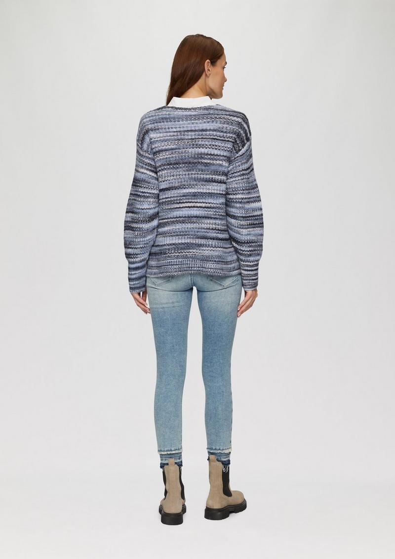 s.Oliver Locker geschnittener Strickpullover in Streifen-Optik - hellblau