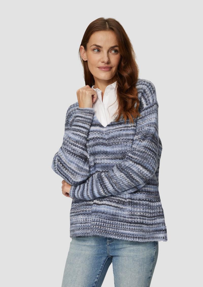 s.Oliver Locker geschnittener Strickpullover in Streifen-Optik - hellblau