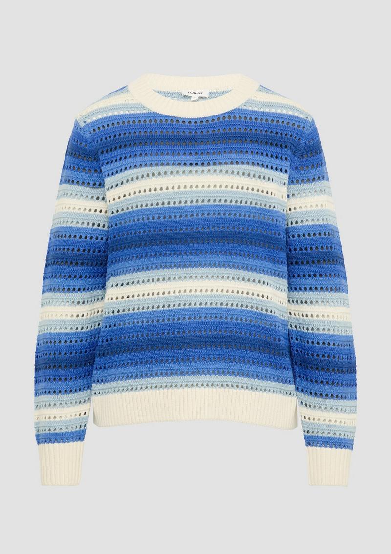 s.Oliver Ajour-Pullover aus Baumwollmix - blassblau