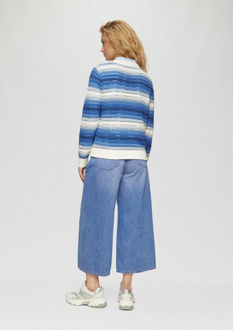 s.Oliver Ajour-Pullover aus Baumwollmix - blassblau