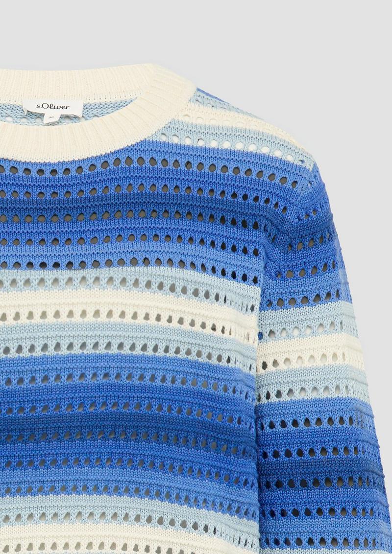 s.Oliver Ajour-Pullover aus Baumwollmix - blassblau