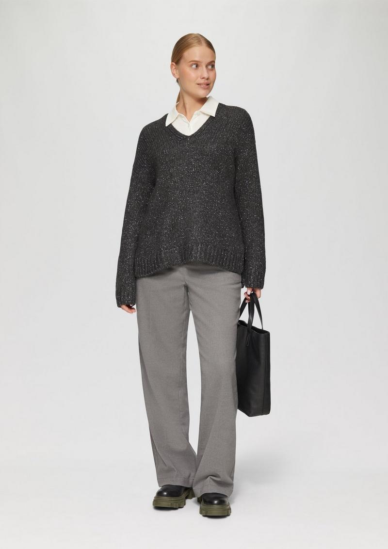 s.Oliver Oversized Strickpullover mit Glitzergarn und Pailletten - dunkelgrau