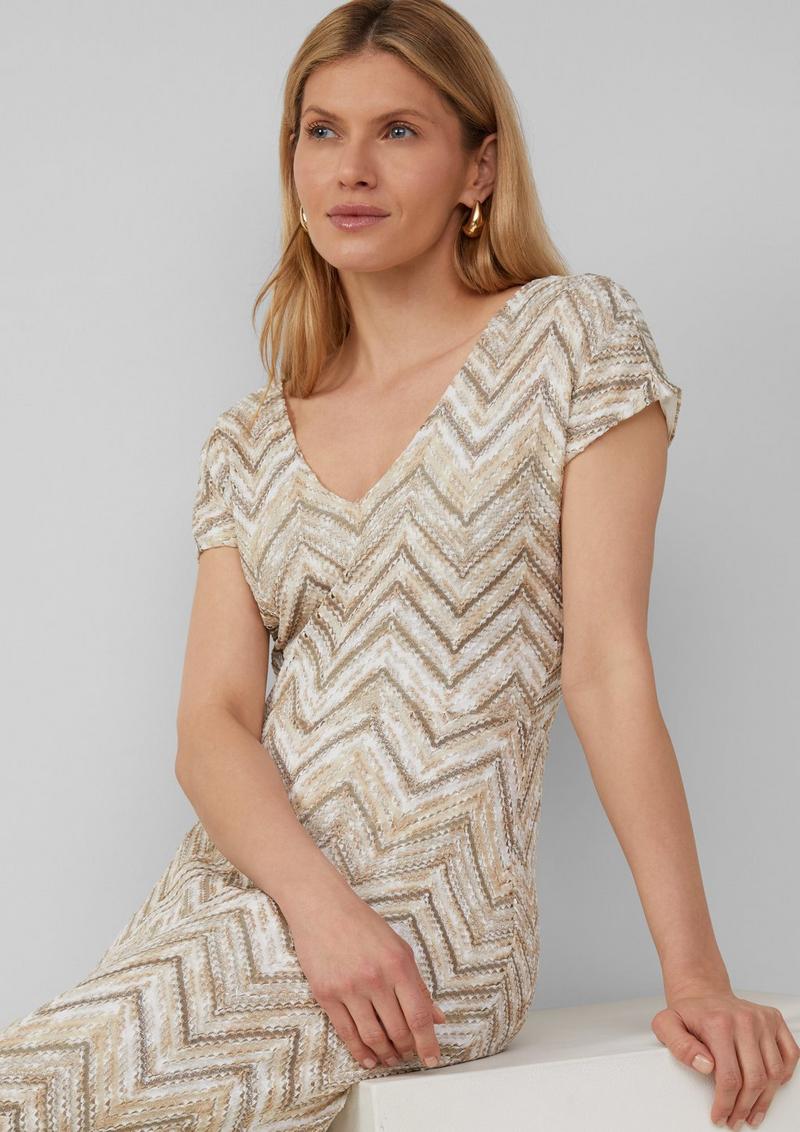s.Oliver Antailliertes Midikleid aus Strickjersey mit V-Ausschnitt - helles beige