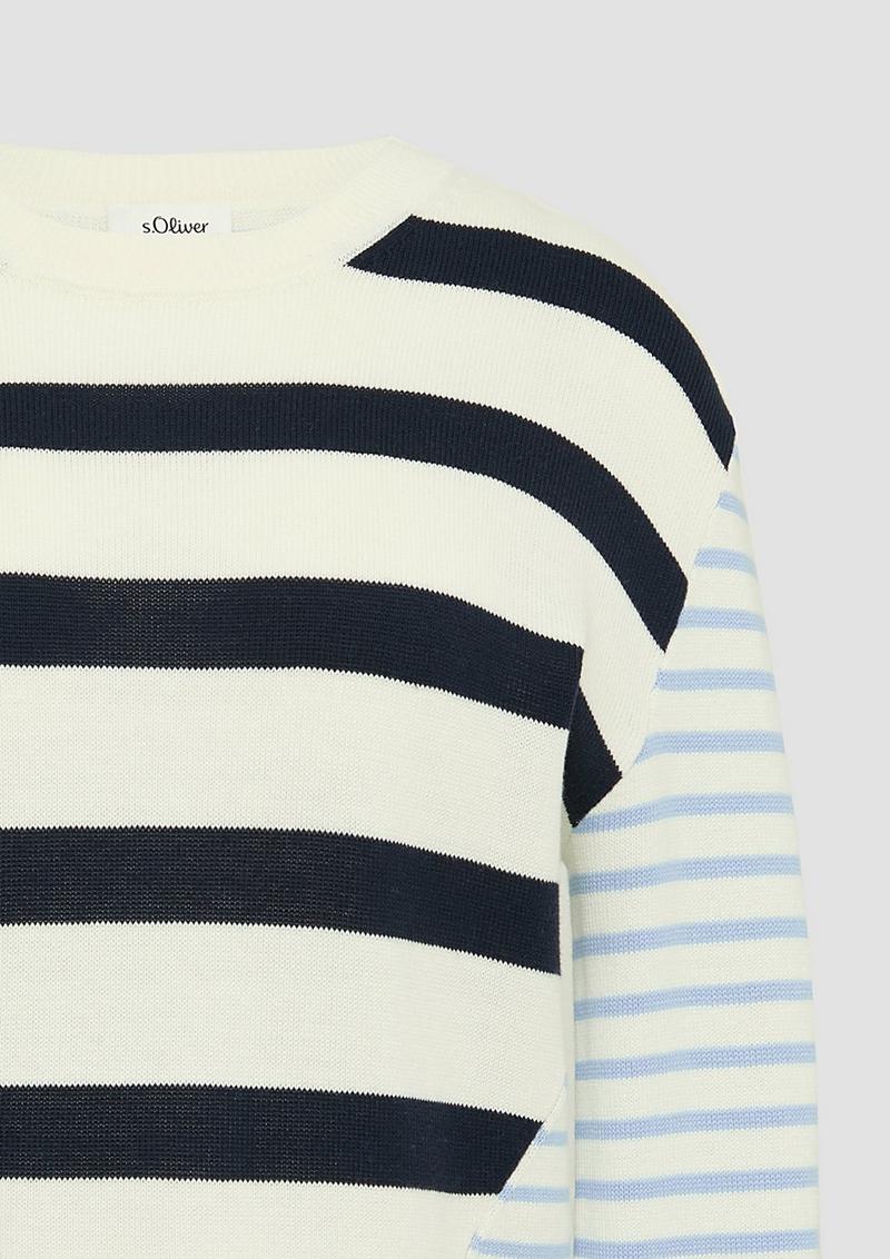 s.Oliver Rundhals-Pullover im Streifenmix - creme