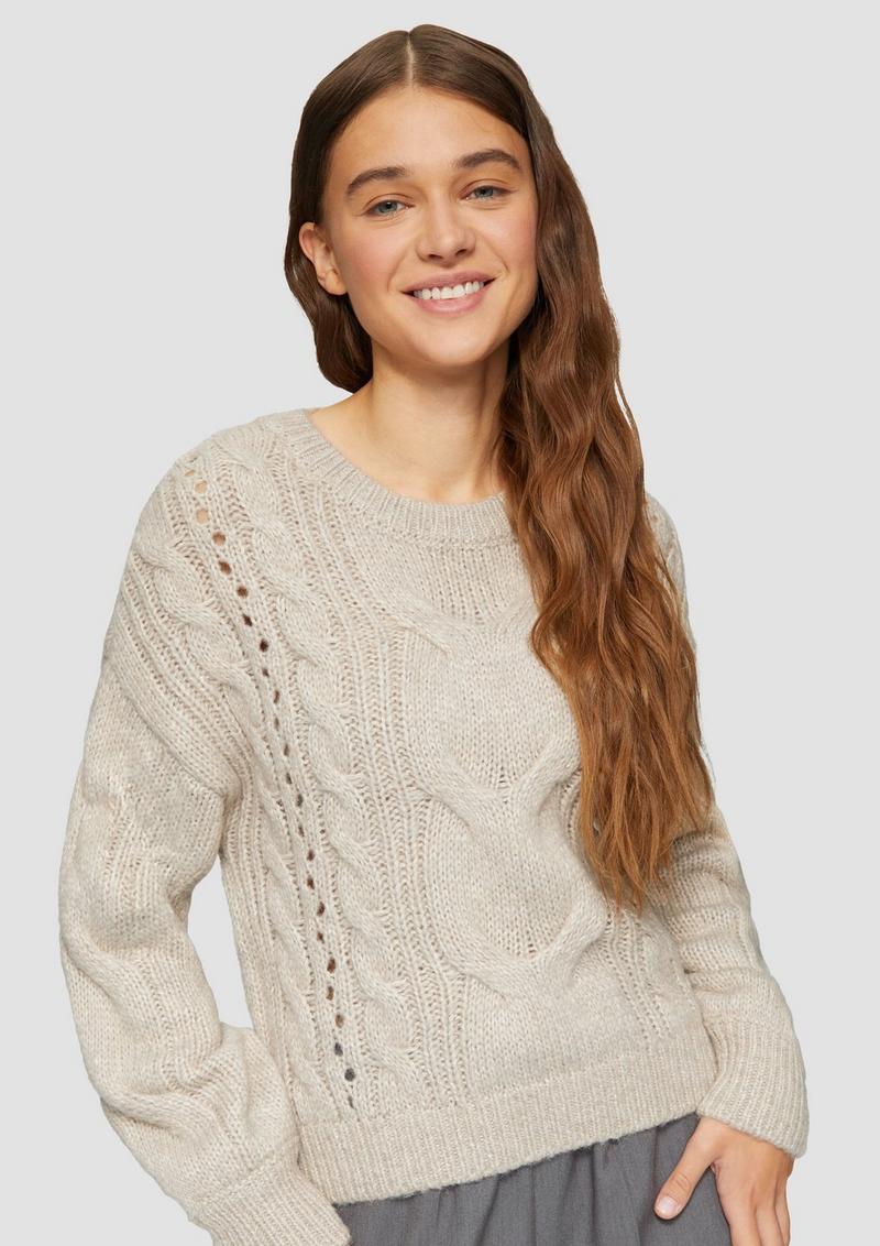 s.Oliver Softer Zopfstrickpullover mit überschnittenen Schultern - helles beige