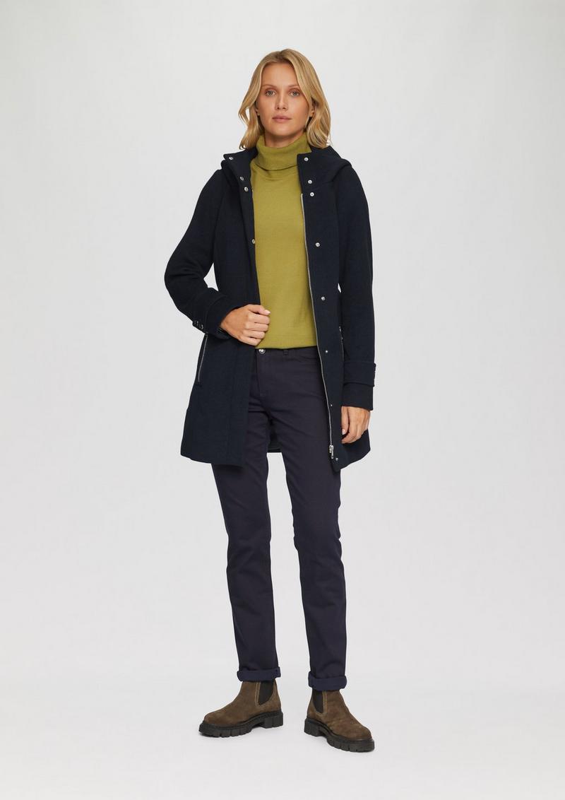s.Oliver Kurzer Wollmantel mit Bindegürtel - navy