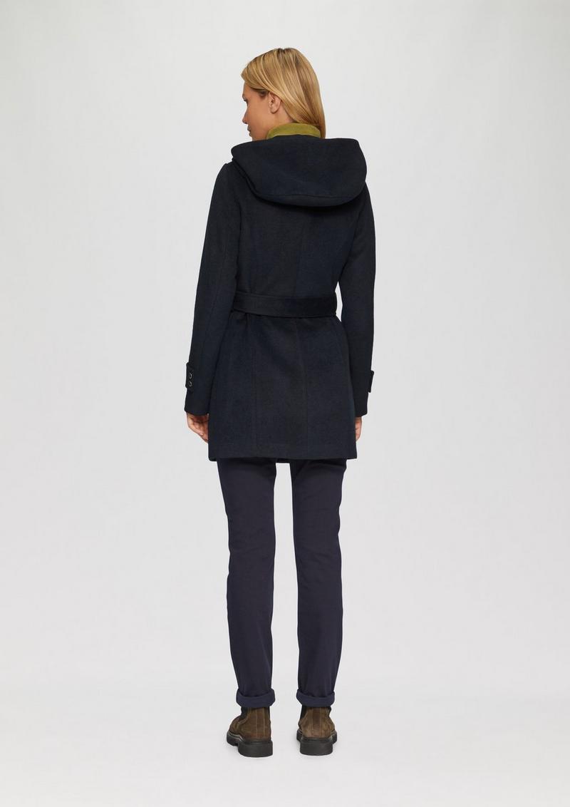 s.Oliver Kurzer Wollmantel mit Bindegürtel - navy