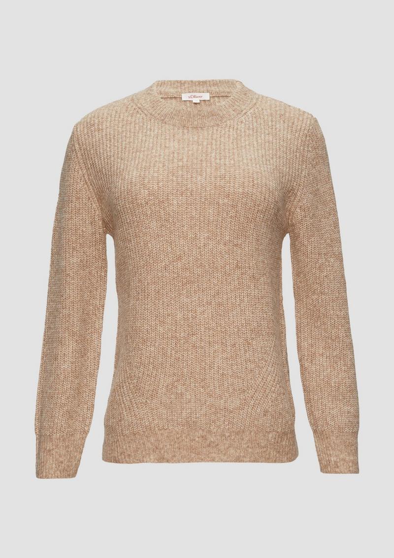 s.Oliver Strickpullover mit Rippdetail und Crew Neck - hellbraun