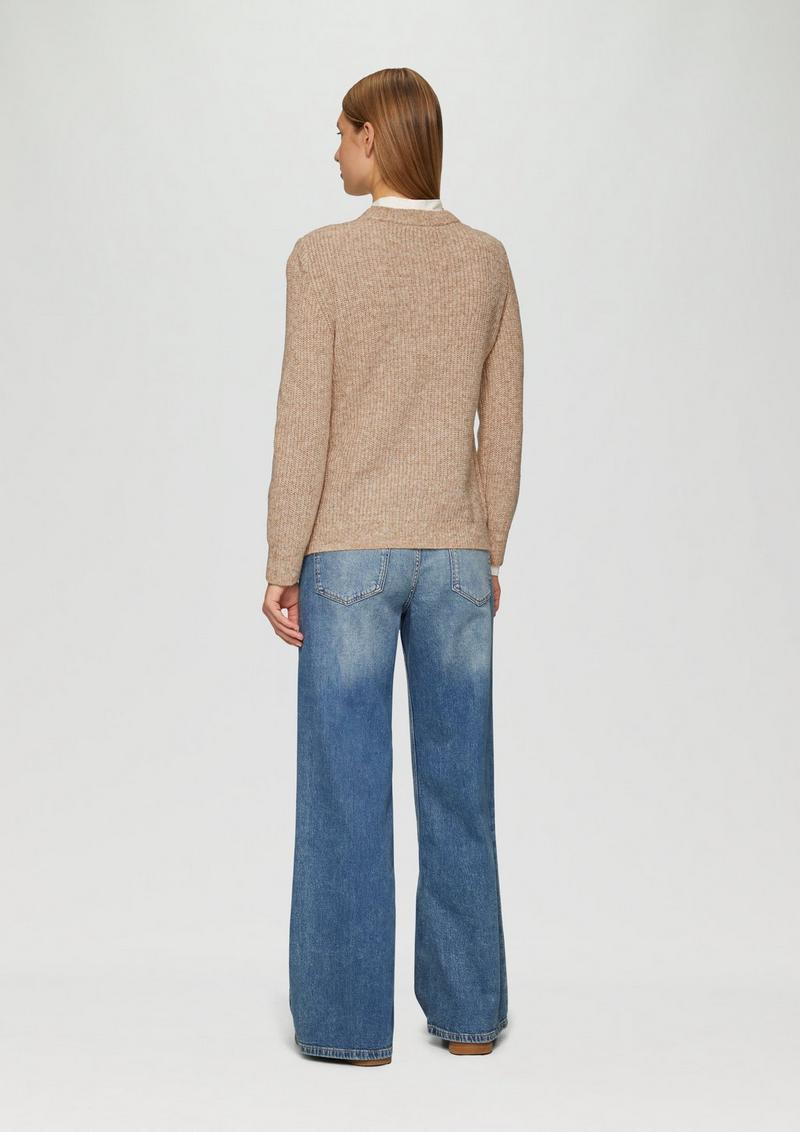 s.Oliver Strickpullover mit Rippdetail und Crew Neck - hellbraun