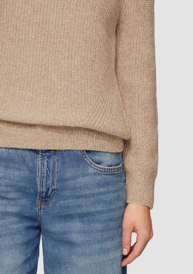 s.Oliver Strickpullover mit Rippdetail und Crew Neck - hellbraun