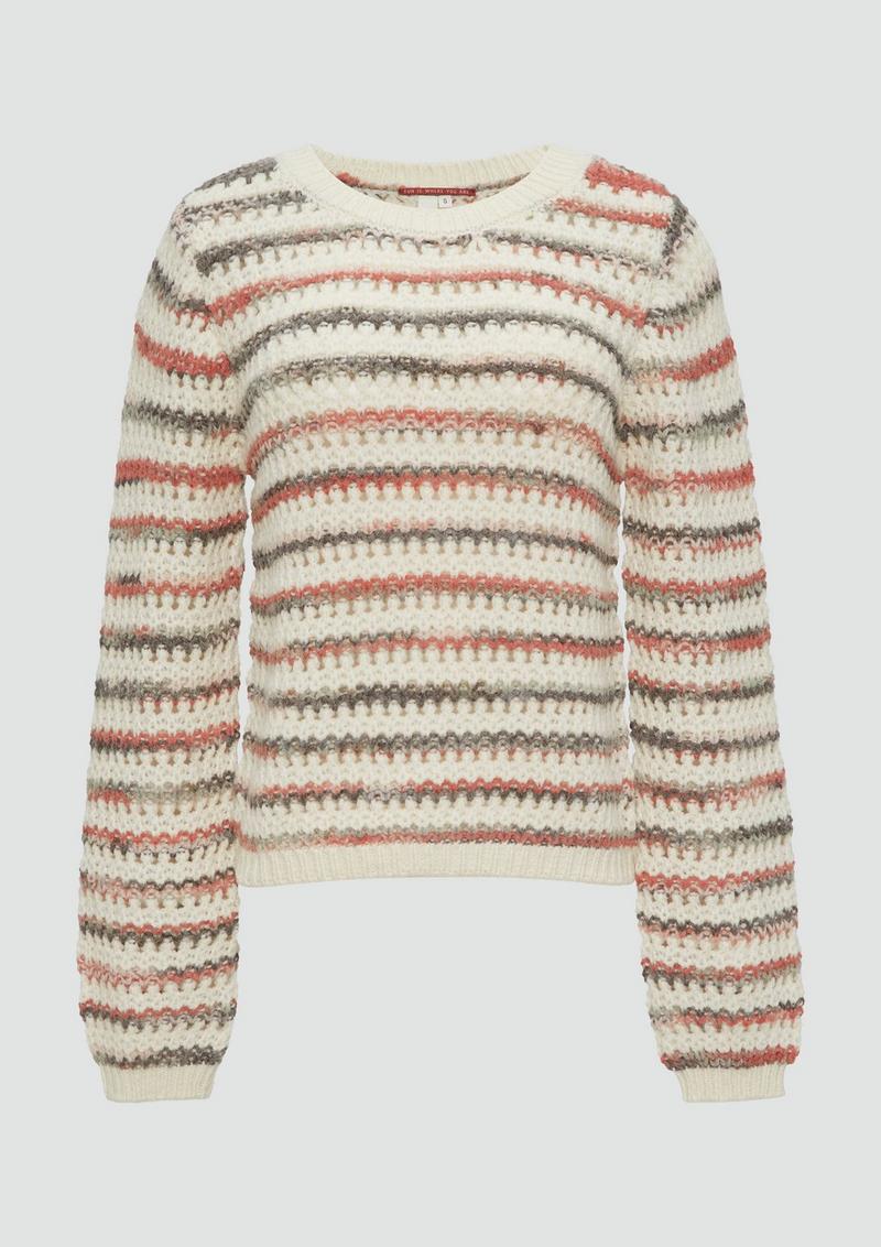 s.Oliver Gestreifter Pullover aus Ajour-Strick - beige