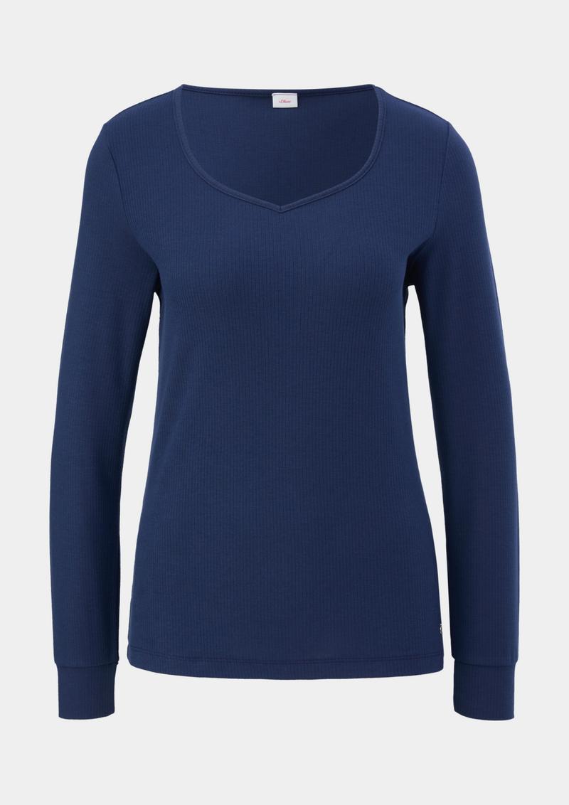 s.Oliver Langarm Pyjama-Shirt - tiefblau