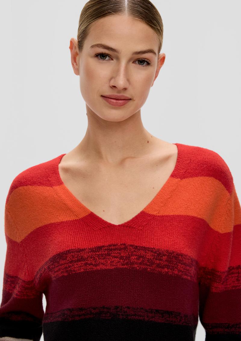 s.Oliver Strickpullover mit Farbverlauf-Streifen - preiselbeere