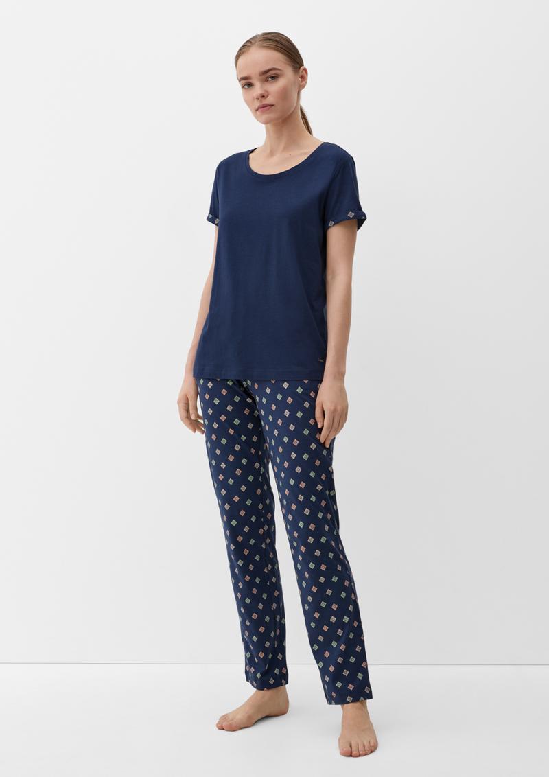 s.Oliver Pyjama-Shirt mit fixiertem Armumschlag - tiefblau