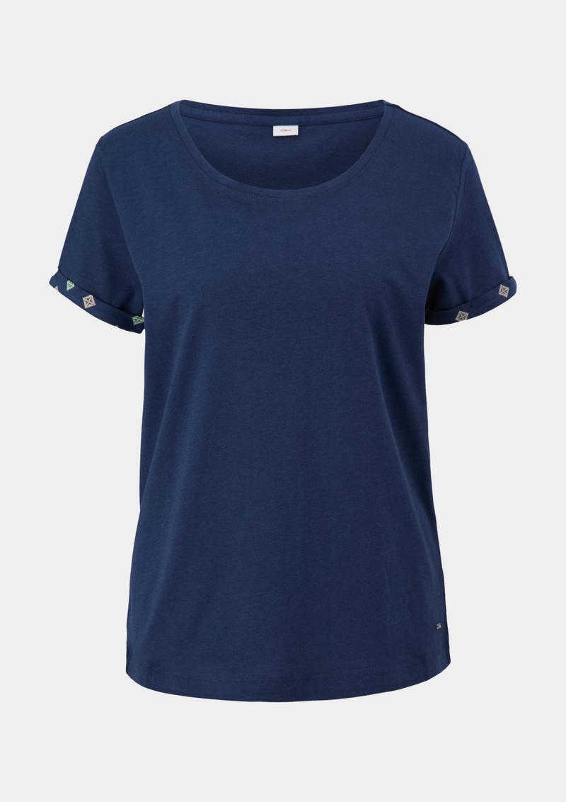 s.Oliver Pyjama-Shirt mit fixiertem Armumschlag - tiefblau