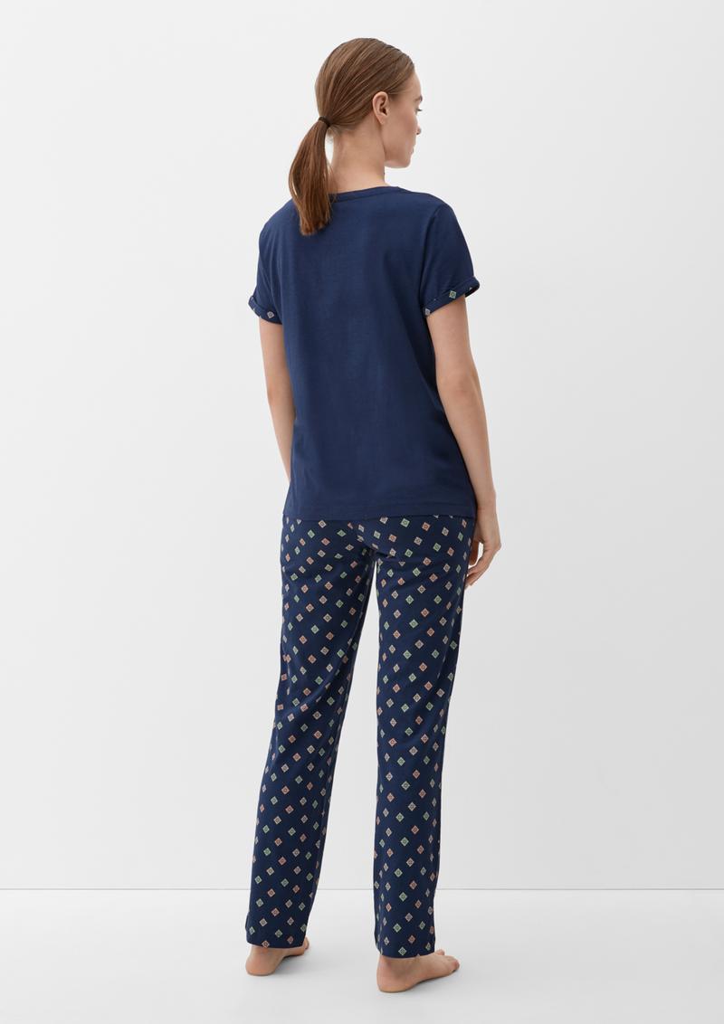 s.Oliver Pyjama-Shirt mit fixiertem Armumschlag - tiefblau