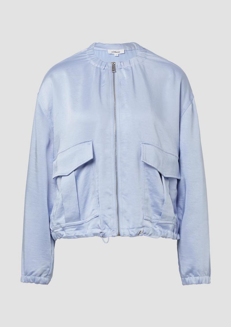 s.Oliver Satin-Blouson mit aufgesetzten Taschen und elastischem Saum - hellblau