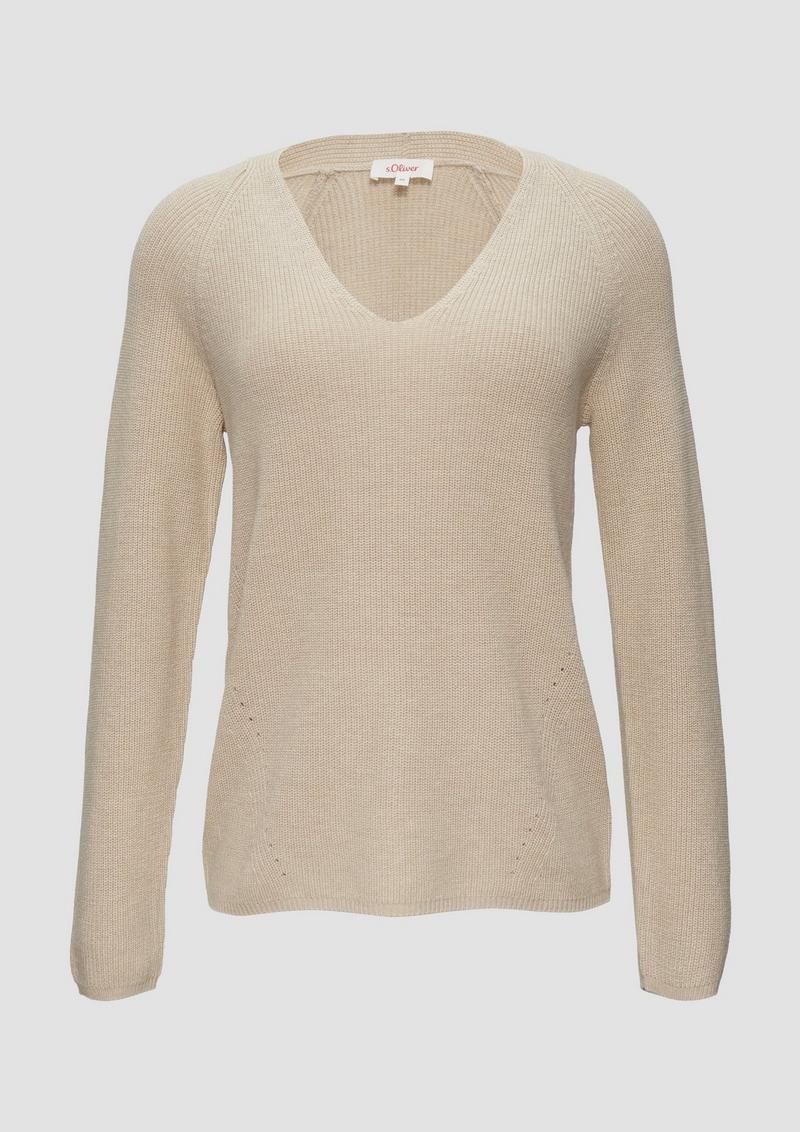 s.Oliver Strickpullover mit V-Ausschnitt und Raglan-Ärmeln - sandfarben