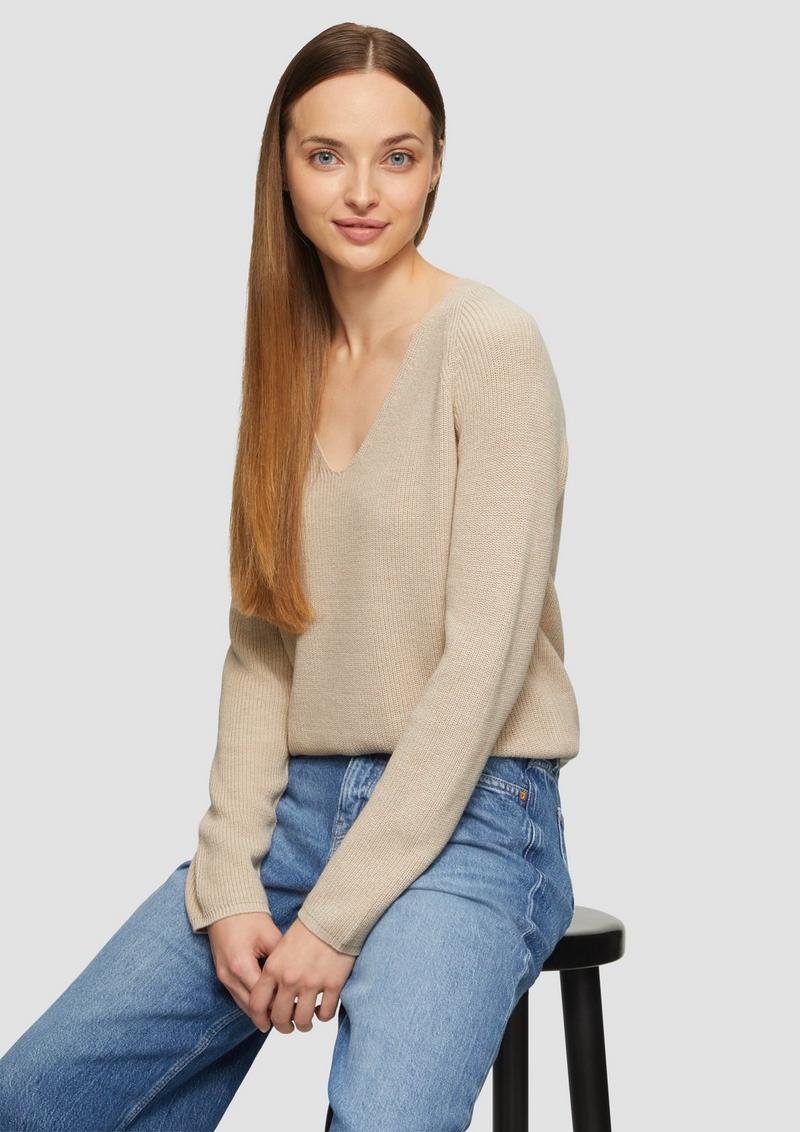 s.Oliver Strickpullover mit V-Ausschnitt und Raglan-Ärmeln - sandfarben