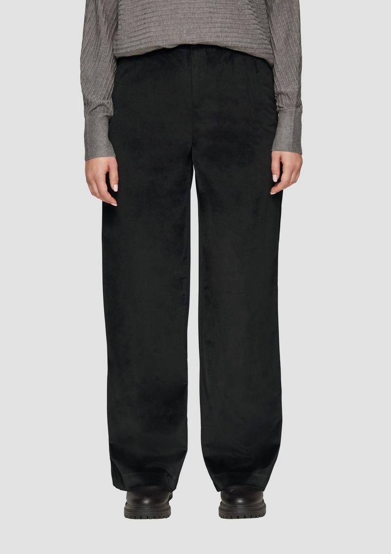 s.Oliver Wide-Leg-Hose aus Samt mit elastischem Bund - schwarz