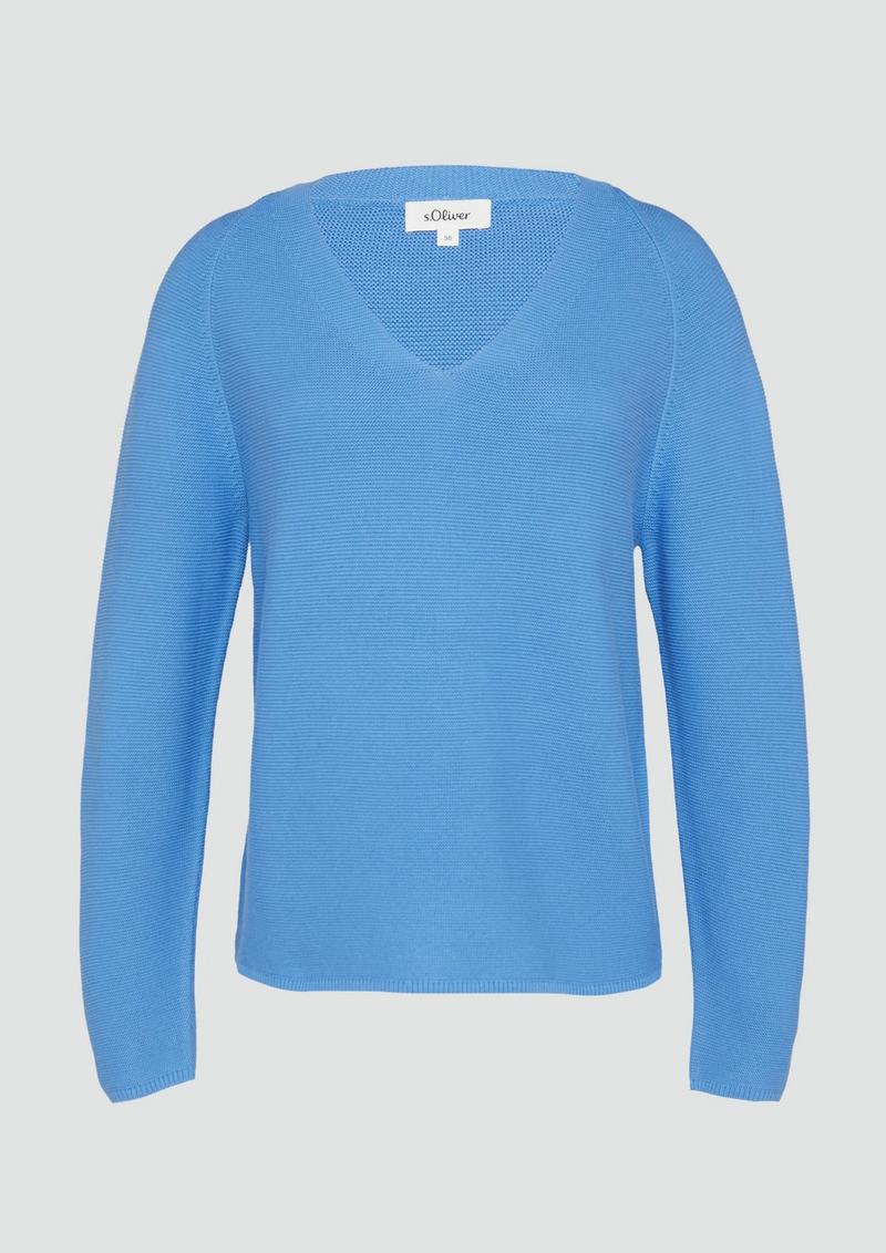s.Oliver Gerippter Strickpullover aus Baumwollmix mit V-Ausschnitt - royalblau