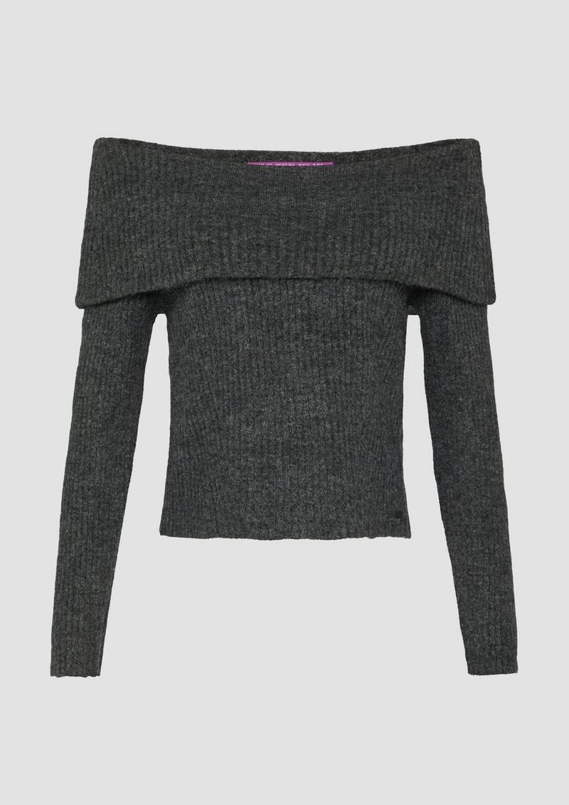 s.Oliver Rippstrickpullover mit Offshoulder-Ausschnitt - schwarz