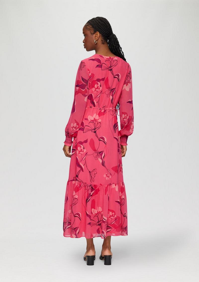s.Oliver Langes Chiffonkleid mit Smok-Details - himbeere