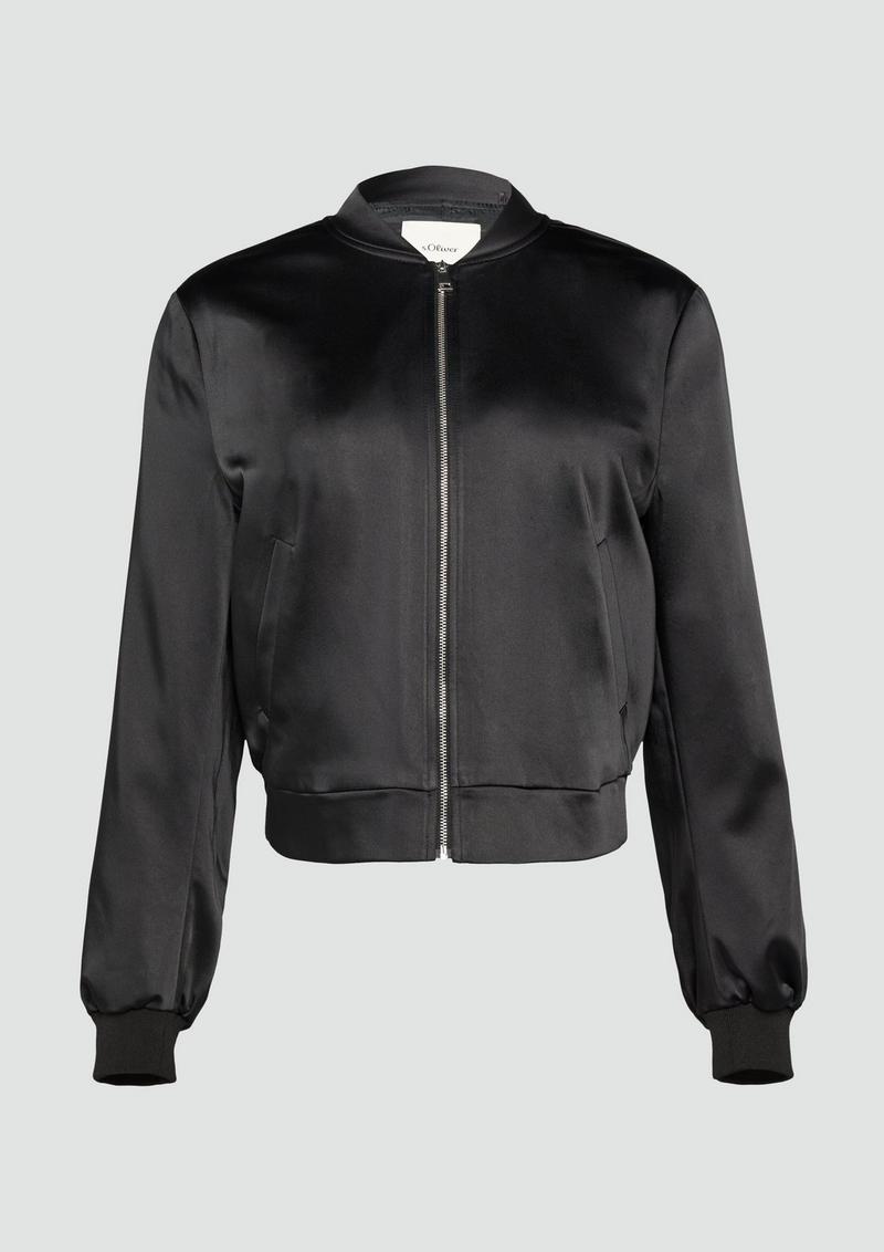 s.Oliver Satinblouson mit Rippbündchen - schwarz