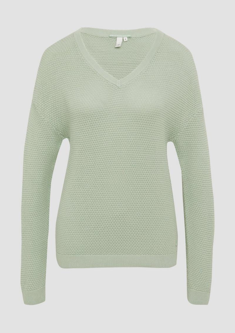 s.Oliver Pullover mit Strukturmuster und V-Ausschnitt - hellgrün
