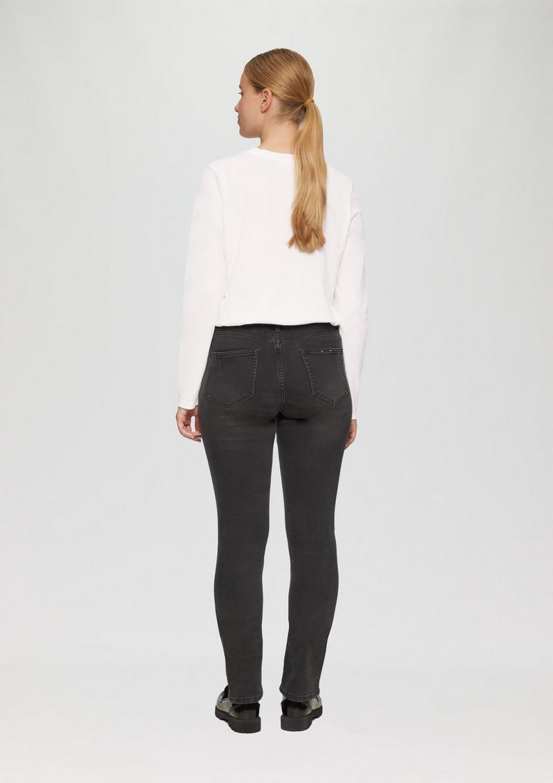 s.Oliver Weiches Jerseyshirt mit Frontprint und Schmucksteinen - creme