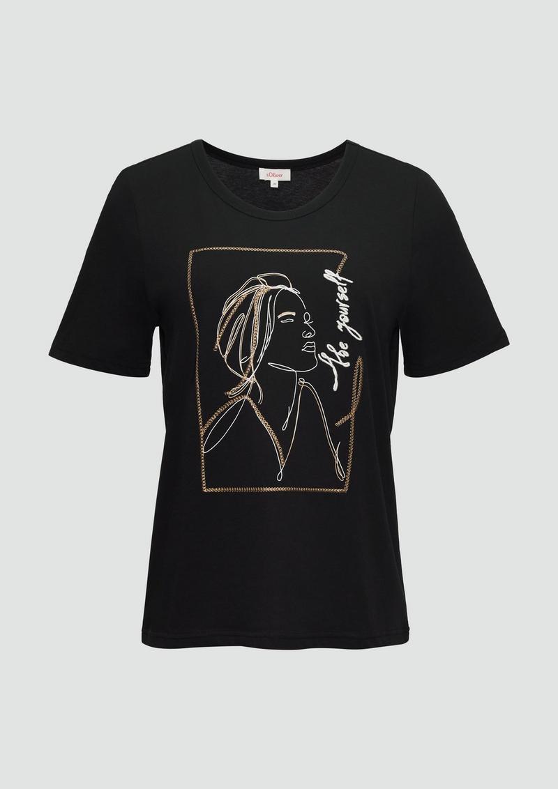 s.Oliver T-Shirt mit Stickerei-Artwork - schwarz